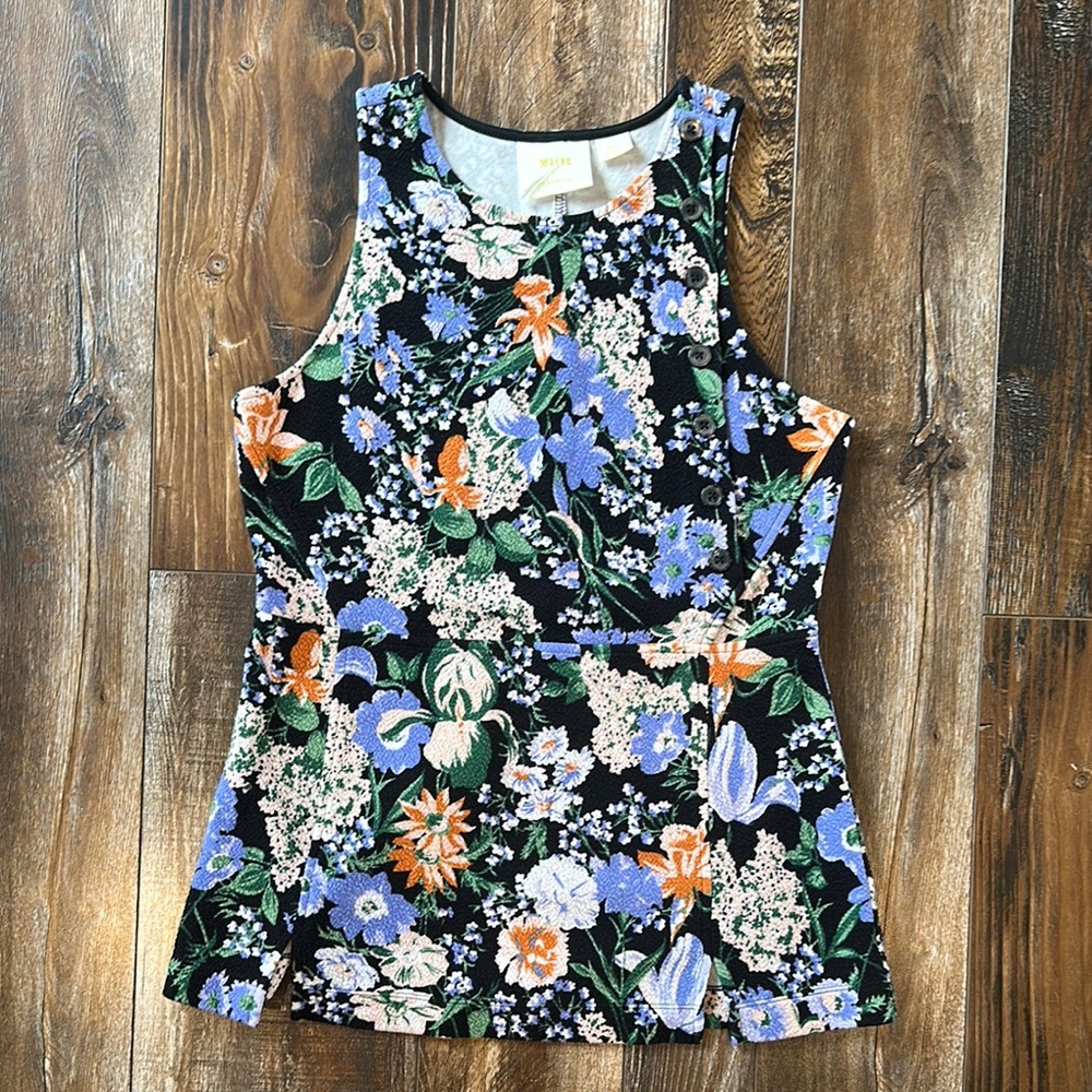 Maeve by Anthropologie Floral Sleeveless Top - Black, Blue, Orange